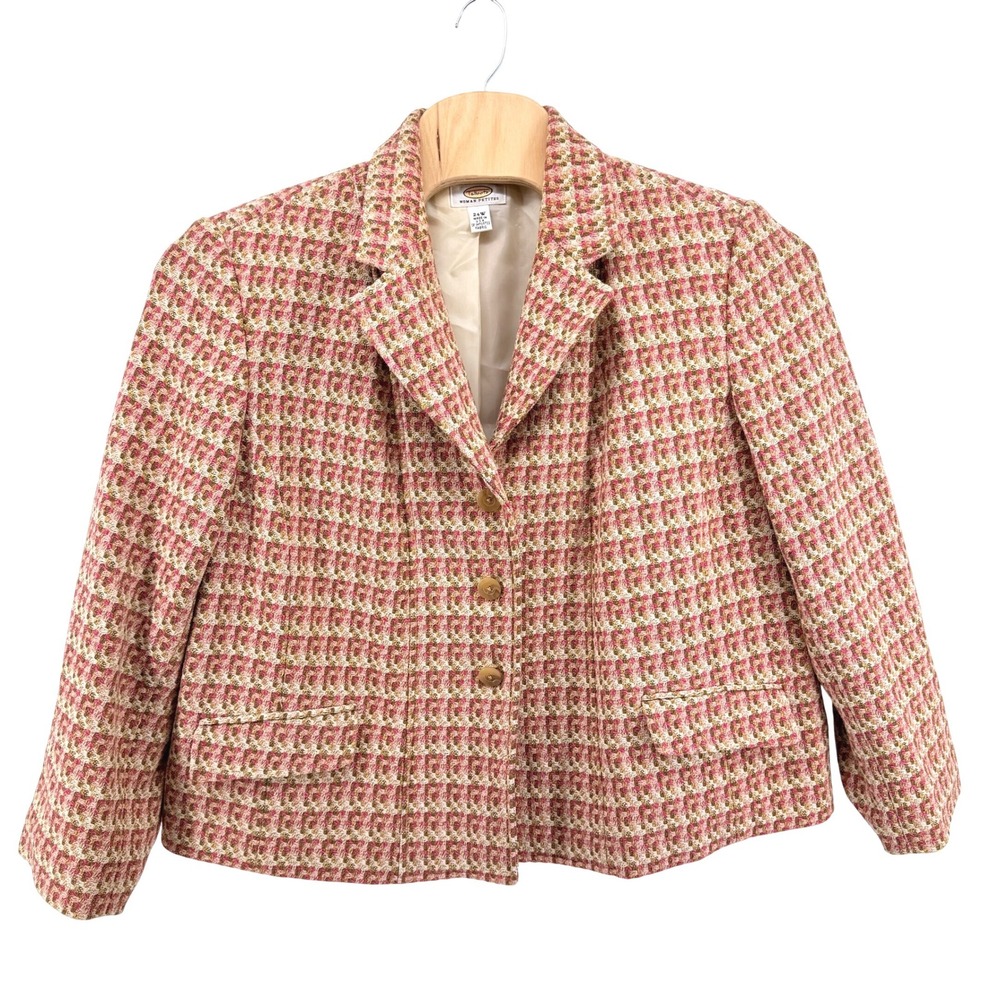 Vtg. Talbots Petites Tweed Wool Blazer Womens 24W Pre-Owned Pink Plaid Lined